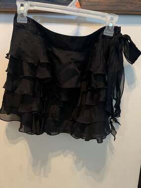 Vintage Wet Seal 100% Silk Black Tiered Ruffle Mini Skirt Y2K Dark Fairycore